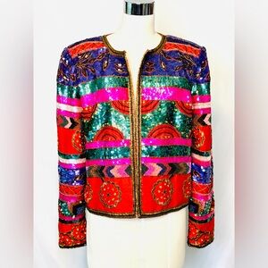 Vintage Beaded‎ Colorful Geometric Sequin Silk Jacket by Nipon Nights